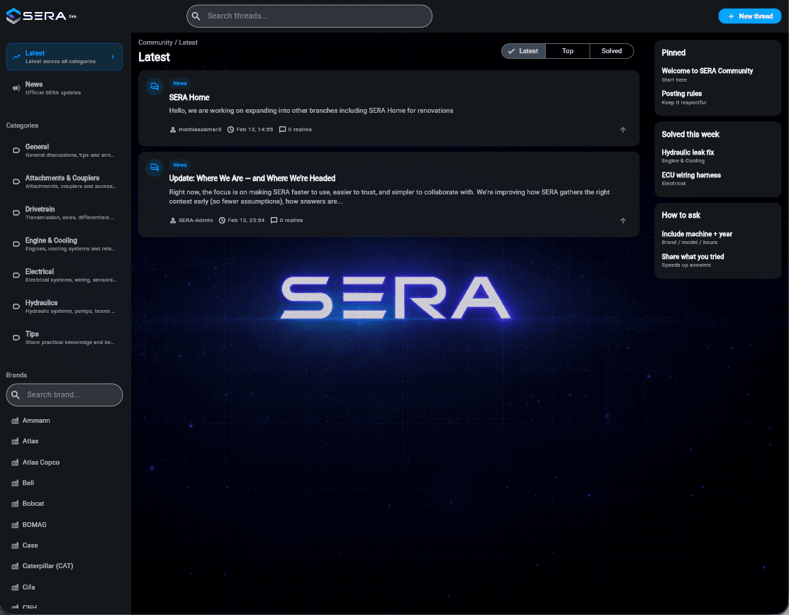 SERA community forum - in-app screenshot