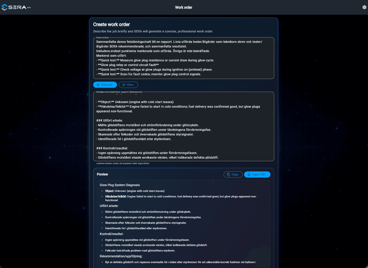 SERA work orders - in-app screenshot
